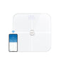 A white Renpho Elis Aspire Smart Body Scale with a smart phone promoting wellness and fitness.(A)