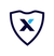 This image shows a logo with a white shield outlined in dark blue, featuring a large, stylized, dark blue and light blue letter "X" at the center to symbolize an Extend protection plan.
