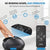 An advertisement for the Renpho Shiatsu Foot Massager Pro + showcasing its features. The image includes close-ups of the touch panel and remote control with icons and labels for various functions like deep kneading, intensity settings.