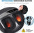 An electric Renpho Shiatsu Foot Massager Pro + with glowing red heat function; detailed controls on the top, zipped, detachable, washable sleeves, and a notice highlighting the machine's resistance to water soaking.