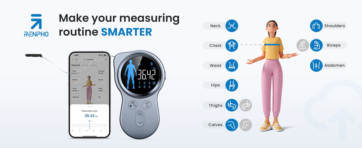 Make your measuring routine smarter with the Renpho Health app and the Renpho Smart Tape Measure+.