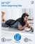 A man lies on his stomach on a bed, using a laptop and smiling, with an extra-large RENPHO King Size Heating Pad for Back Pain Relief (24"x37") on his back. Icons highlight its overheating protection, king size, and skin-friendly features. Ideal for heat therapy and effective back pain relief from RENPHO US.