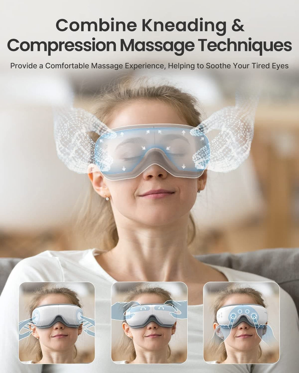 Renpho Eyeris Smart Eye Massager combines personalized kneading and compression massage techniques.