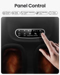 A person's hand is pointing to the control panel on a Renpho Shiatsu Foot Massager Machine with Heat.