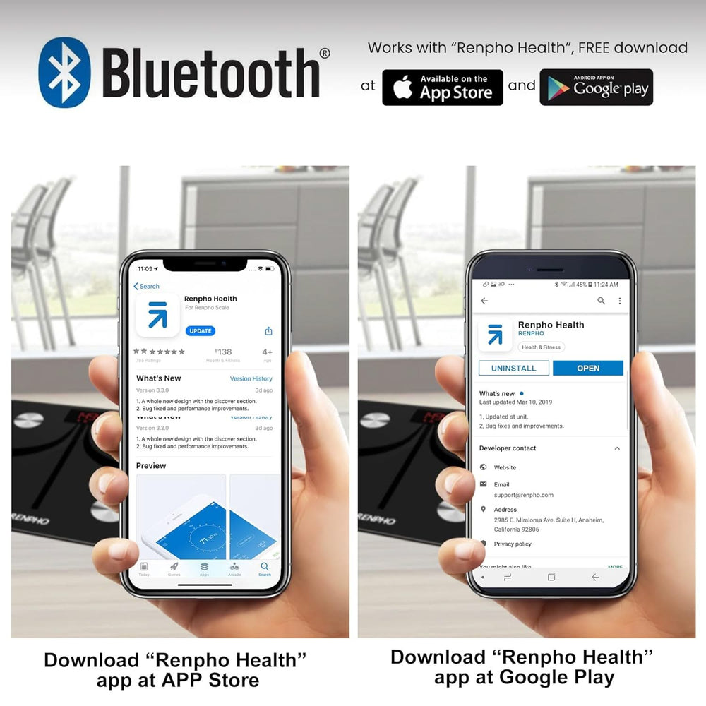 Two Elis 1+ Smart Body Scale with the Renpho Health app for tracking progress and body composition data.