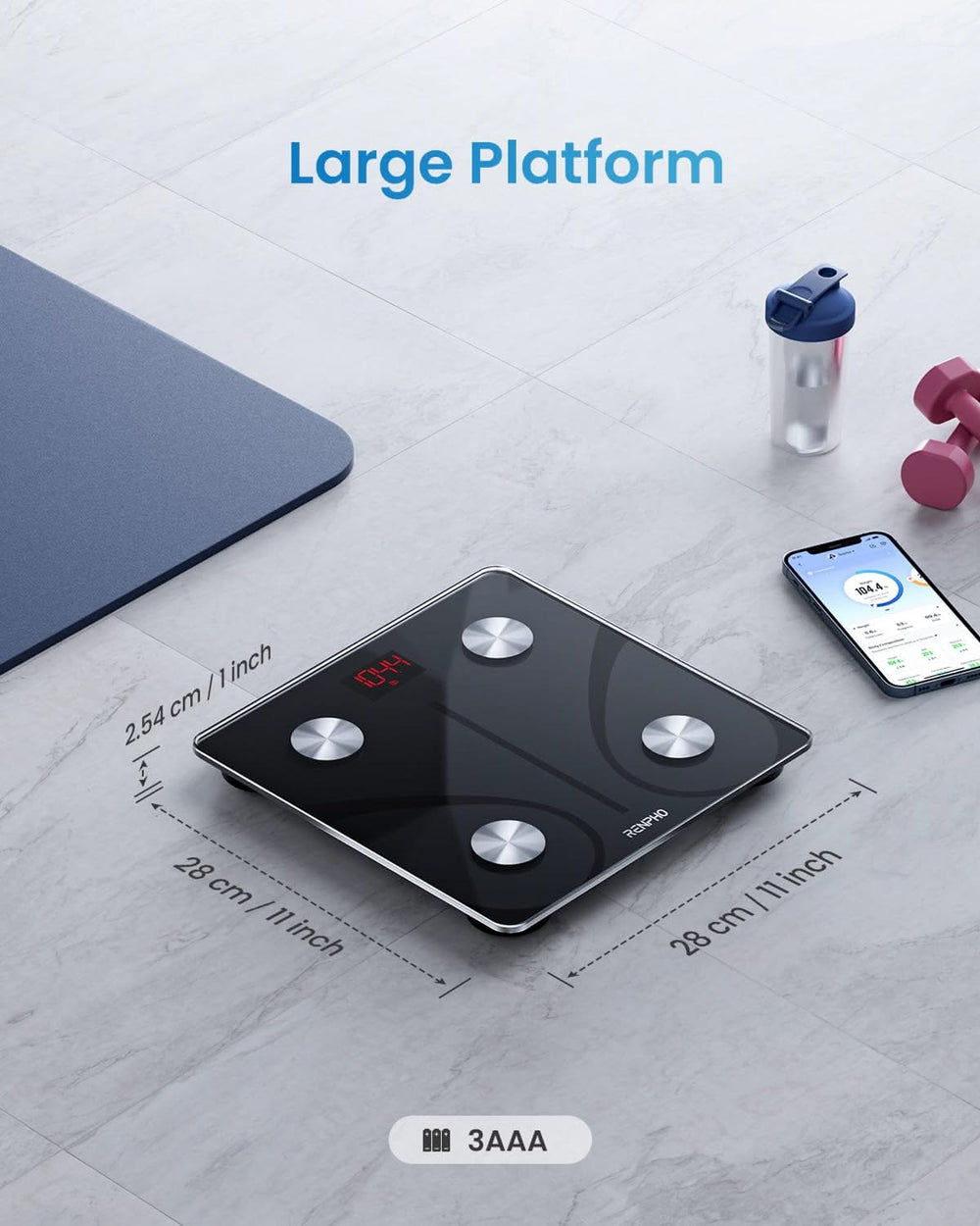 RENPHO Elis1 Smart Body Fat Scale – Bluetooth App Tracks 13 Body Metrics, Digital Scale Up To 396 Lbs, Black