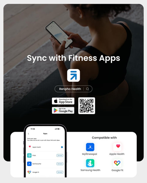 Sync with fitness apps using the Renpho Elis 2X Smart Body Scale for accurate weight tracking and ITO Coating for enhanced durability. (A)