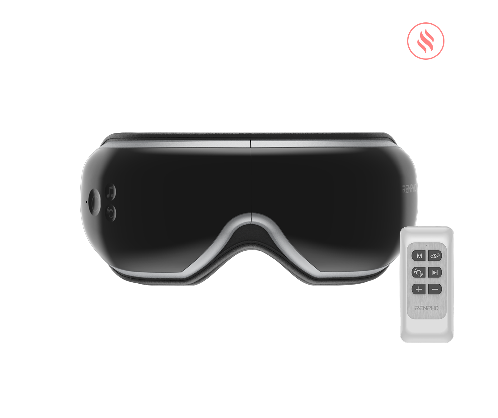 Black RENPHO Eyeris 1 heated eye massager with handheld remote control