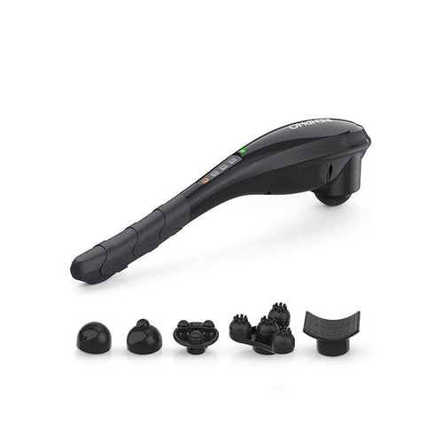 A Renpho handheld massager with a variety of massage head attachments designed to relieve muscle tension.