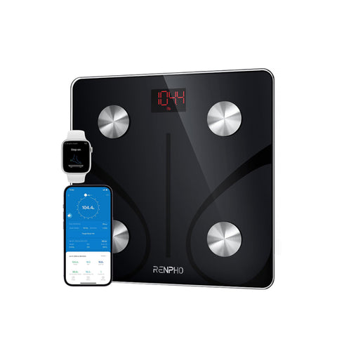 A Renpho Elis 1 Smart Body Scale designed to help you achieve your fitness goals by tracking and monitoring your progress. Pair it with your iPhone or phone for convenient and easy data analysis. (A)