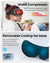 Advertisement for the Renpho Eyeris 3 Eye Massager featuring built-in heating pads and a detachable cooling mask. The top image shows a woman wearing the heated eye mask, while the bottom image displays the blue.