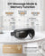 An advertisement for Renpho's Eyeris 3 Eye Massager featuring voice control, with a section on the left showing settings for eyes-temple massage, heat, and vibration levels, and on the right for massage area.