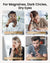 An advertisement highlighting solutions for migraines, dark circles, and dry eyes. It features four diverse individuals expressing fatigue: a man in an office, a young boy studying, a woman at a desk, featuring the Renpho Eyeris 3 Eye Massager.
