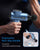 A person holds a blue Renpho Active Massage Gun against their arm. The device has an ergonomic, non-slip handle for muscle relaxation and deep-tissue massage. An inset image at the bottom right shows a comparison between an upgraded and basic model of the handle, highlighting the upgraded model's comfort and convenience. Text reads, "Ergonomic, Non-Slip Handle - Convenient, comfortable handheld design.