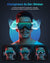 A man wearing a pair of Eyeris 1 Eye Massager - Sliver Teal VR glasses designed for eye health and relaxation by Renpho.