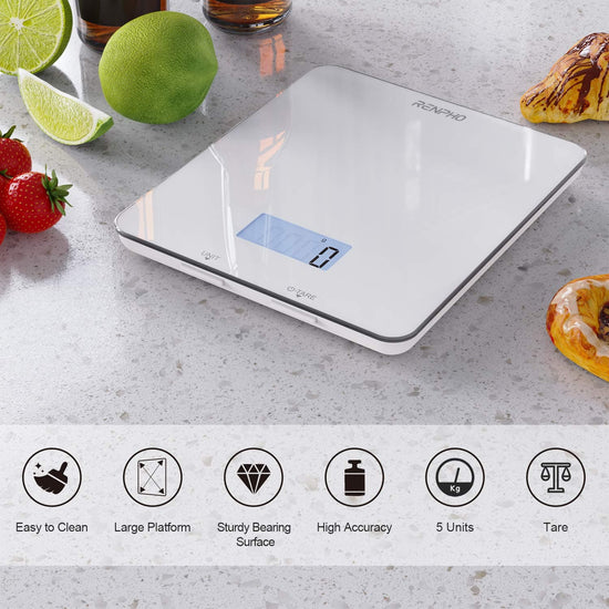 RENPHO Bluetooth Food Scale with App, Digital Smart Kitchen Scale, Glass,  White
