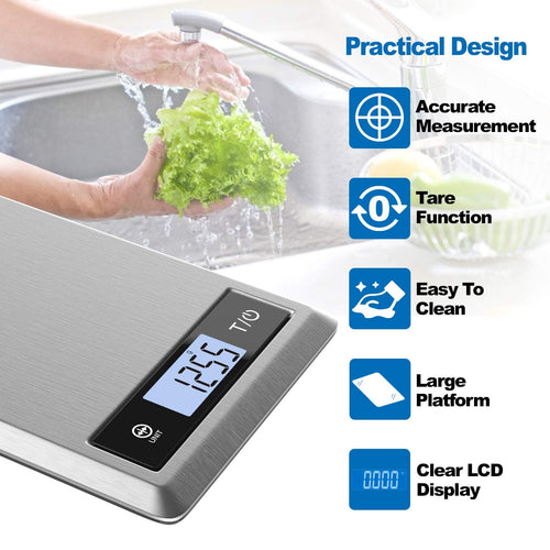 A Renpho Calibra 1 Smart Nutrition Scale (Silver) promoting health with a person washing vegetables.