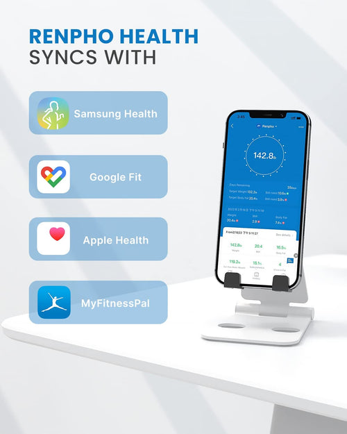 Renpho syncs with ios and android for tracking health and wellness.